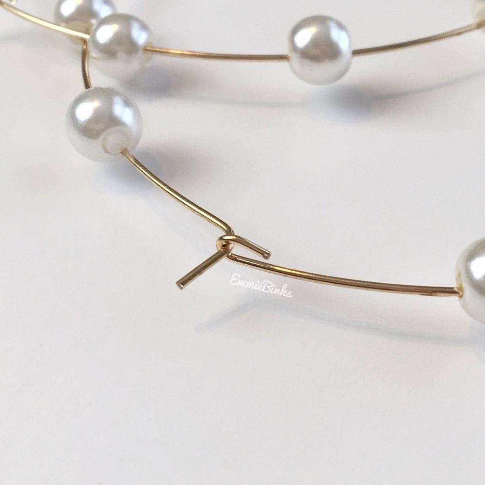 New Zara Large Threader Hoop Statement Earrings ~ Boho Pearl Accents ~ Hoops - Picture 5 of 14